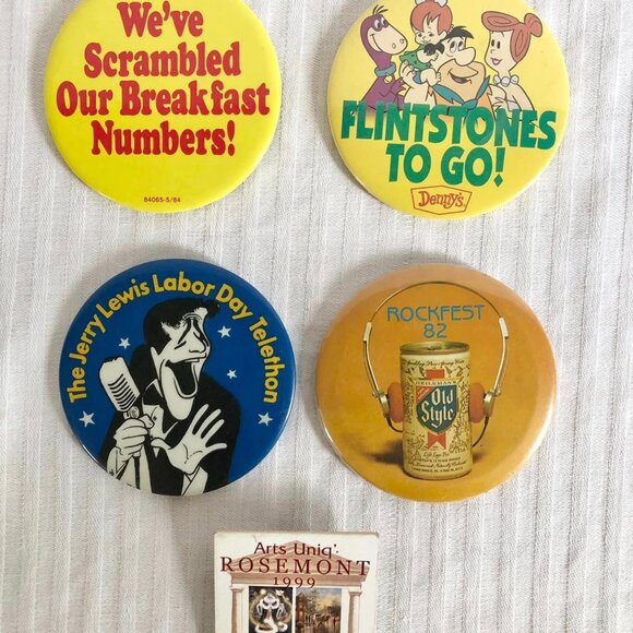 Lot of 5 Pin Back  Buttons - Picture 1 of 8